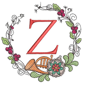 French Horn Wreath Z Font - Embroidery Designs