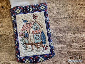 July Beach Hut - Garden Flag - Embroidery Designs July Beach Hut - Garden Flag - Embroidery Designs