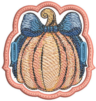 Pumpkin with Blue Bow Hair Bun Bling - Embroidery Designs