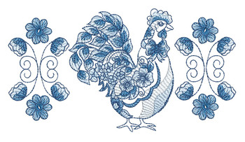 Delft Blue Rooster Border - Embroidery Designs