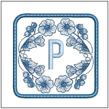 Delft Blue ABCs Coaster - P  Embroidery Designs
