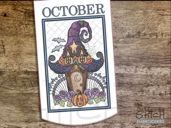 October - Haunted House- Garden Flag   - Embroidery Designs