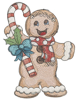 Gingerbread Man with Candy Cane - Embroidery Designs