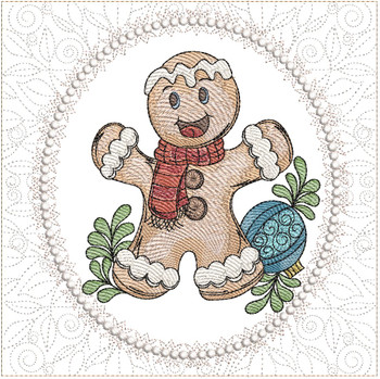 Gingerbread Quilt Block 2 -  Fits a  5x5", 6x6", 7x7", 8x8" & 10x10"  Hoop - Machine Embroidery Designs