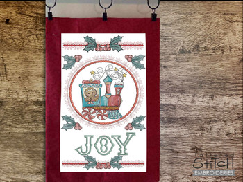 Choo Choo Joy Wall Hanging - Fits a 6x6", 8x8" a&10x10" Hoop - Embroidery Designs