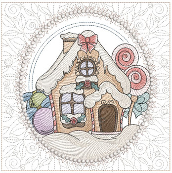 Gingerbread House Quilt Block  -  Fits a  5x5", 6x6", 7x7", 8x8" & 10x10"  Hoop - Machine Embroidery Designs