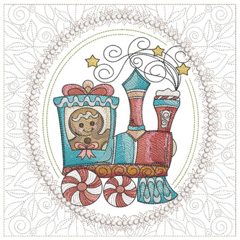  Gingerbread Train Quilt Block  -  Fits a  5x5", 6x6", 7x7", 8x8" & 10x10"  Hoop - Machine Embroidery Designs