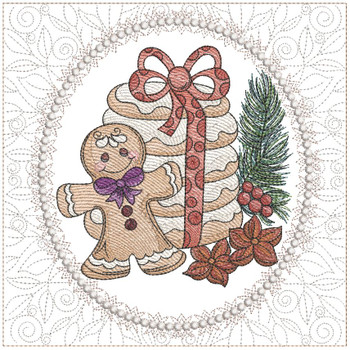 Cookies & Gingerbread Man Quilt Block  -  Fits a  5x5", 6x6", 7x7", 8x8" & 10x10"  Hoop - Machine Embroidery Designs