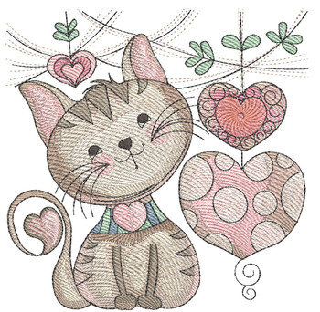 Kitty with Hearts  - Machine Embroidery Designs