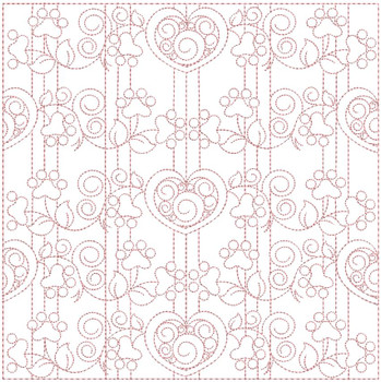 Hearts & Paws Quilt Block -  Fits a   6x6", 7x7", 8x8" & 10x10"  Hoop - Machine Embroidery Designs