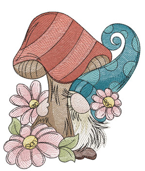 Peeking Mushroom Gnome - Machine Embroidery Designs