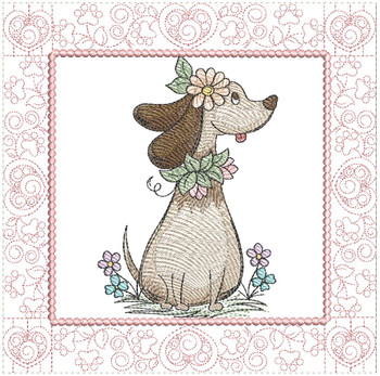 Dachshund Quilt Block -  Fits a  5x5", 6x6", 7x7", 8x8" & 10x10"  Hoop - Machine Embroidery Designs