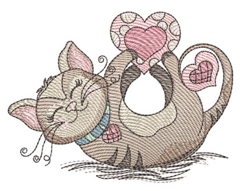 Playful Hearts Kitty  -  Machine Embroidery Designs