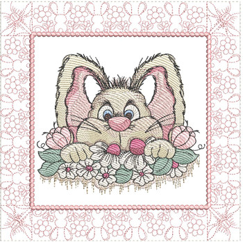 Peeking Bunny Quilt Block - Machine Embroidery Designs