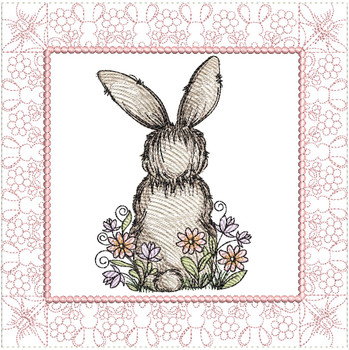 Wildflower Bunny Quilt Block - Machine Embroidery Designs