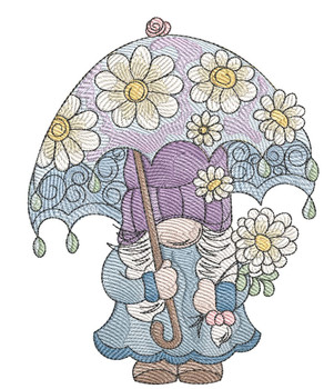 Daisies Umbrella Gnome- Machine Embroidery Designs