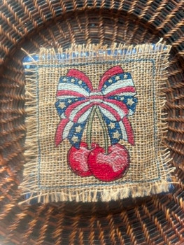 Patriotic Cherries & Bow Mini Pillow -  Embroidery Designs