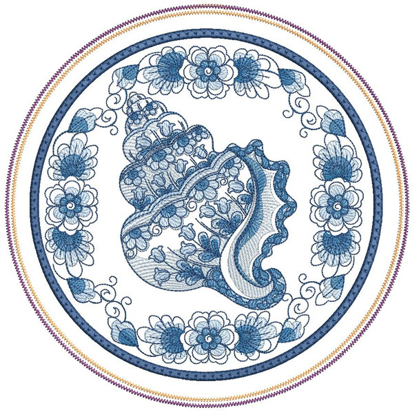 Delft Blue Hot Pad  - Shell  - Embroidery Designs
