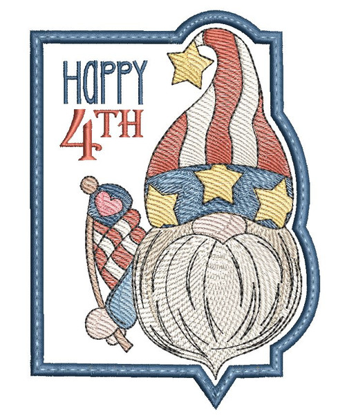 Happy 4th Gnome Coaster- Embroidery Designs