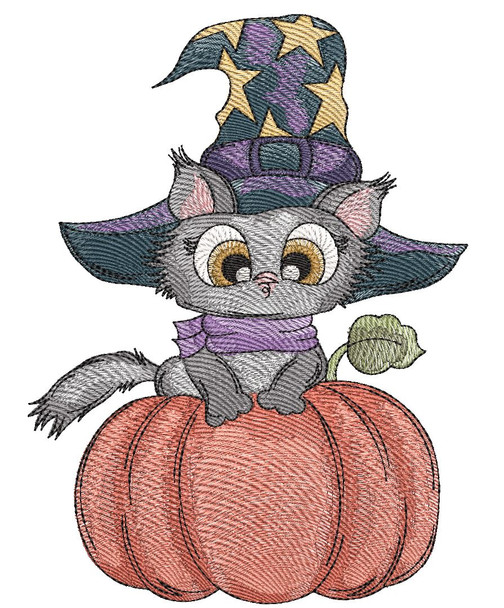 Cat on Pumpkin - Embroidery Designs