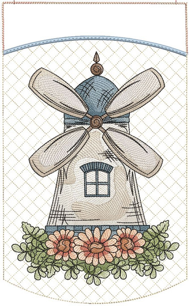 Windmill  - Garden Flag   - Embroidery Designs