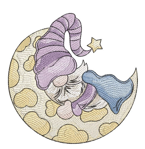 Gnome on the Moon  - Embroidery Designs