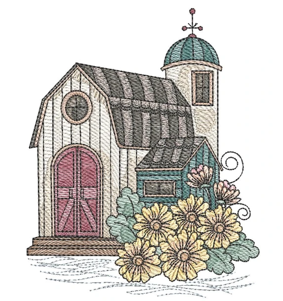 Barn with Sunflowers - Embroidery Designs