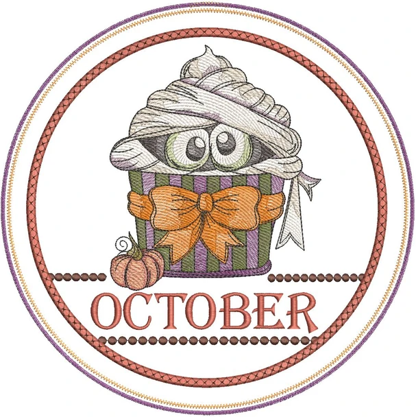 October Mummy Cupcake - Hot Pad - Embroidery Designs