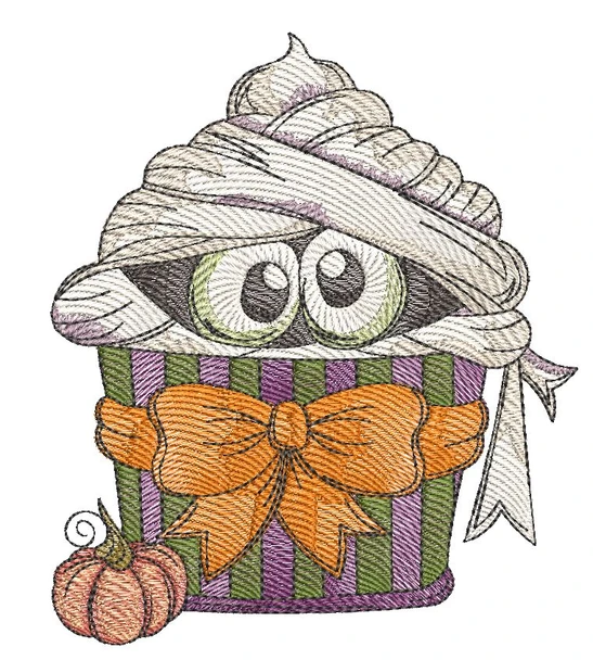 October Mummy Cupcake - Embroidery Designs