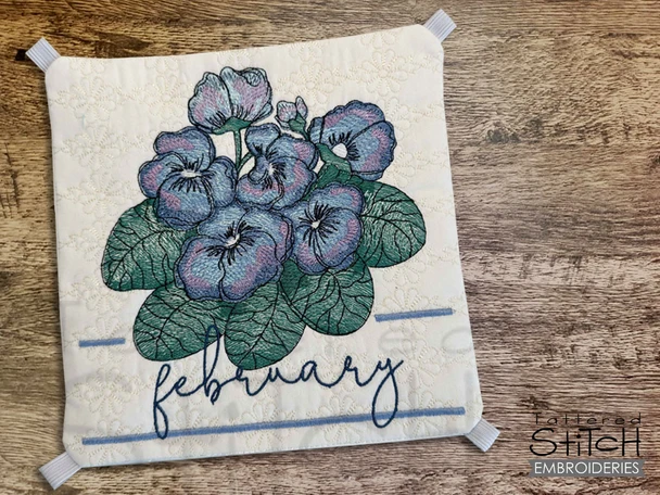 February - Interchangeable Pillow Cover - Violets - Embroidery Designs & Patterns