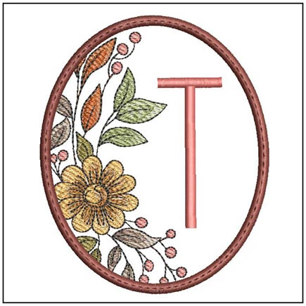 Fall Floral ABCs Coaster - T - Embroidery Designs