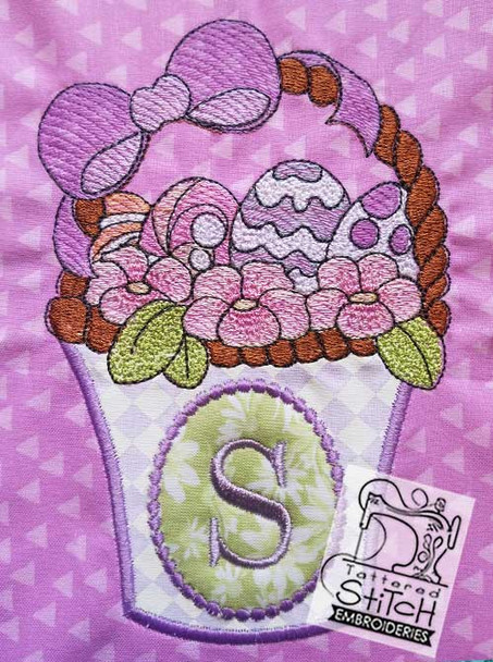 Easter Basket Applique - Fits a 5 by 7" and 8 by 8" Hoop - Instant Downloadable Machine Embroidery