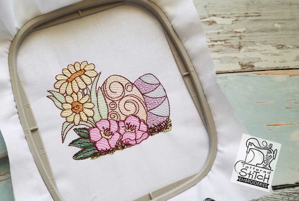 Daisies with Eggs - 4x4, 5x7 and 8x8" Hoop Sizes - Instant Downloadable Machine Embroidery