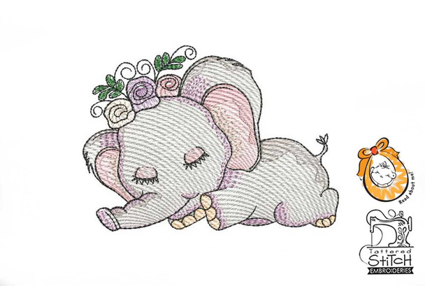 Sleeping Ellie - 4x4 and 5x7" Hoop Sizes - Instant Downloadable Machine Embroidery