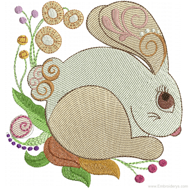 Elegant Garden Bunny - Embroidery Designs