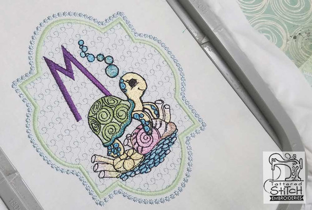 Turtle On Shells ABCs - A - Embroidery Designs