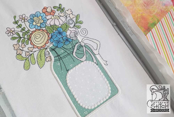 Mason Jar Applique - Fits a 5x7 and 8x12" Hoop - Instant Downloadable Machine Embroidery