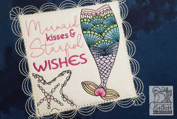 Mermaid Kisses Quilt Block - Fits a 5x7" & 8x8" Hoop  - Instant Downloadable Machine Embroidery