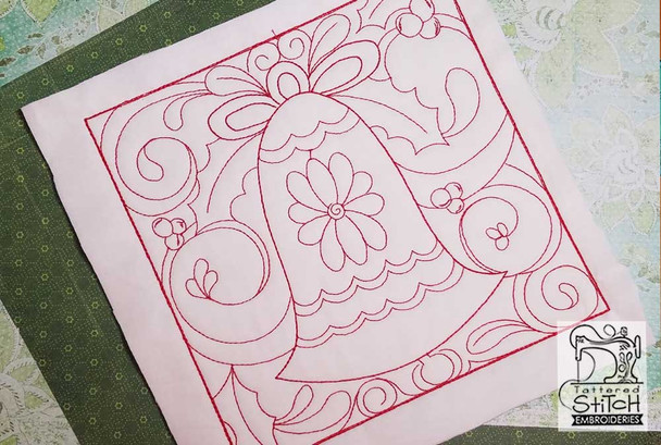 Christmas Bell Quilt Block - Multiple Sizes - In the Hoop - Continuous Line - Instant Downloadable Machine Embroidery