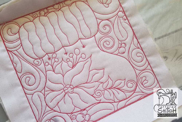 Stocking Quilt Block - Multiple Sizes - In the Hoop - Continuous Line - Instant Downloadable Machine Embroidery