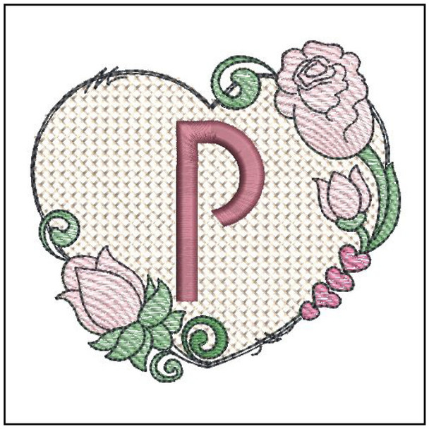 Heart Monogram ABCs - P - Embroidery Designs