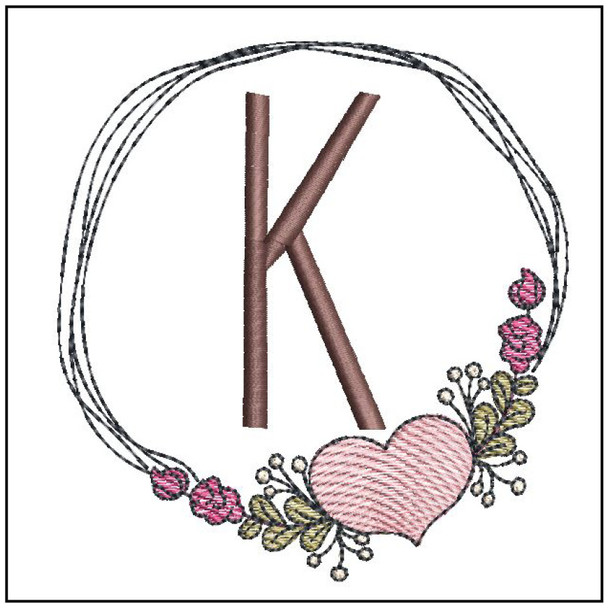 Heart Stain  ABCs -K- Fits a 4x4" Hoop - Machine Embroidery Designs