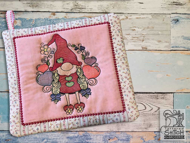 Valentine Gnome Pot Holder - Embroidery Designs