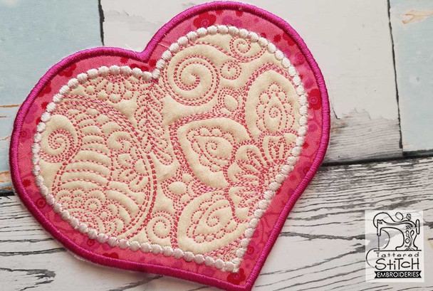 Mehndi Heart Coaster - Fits a 4x4" & 5x7" Hoop - Machine Embroidery Designs