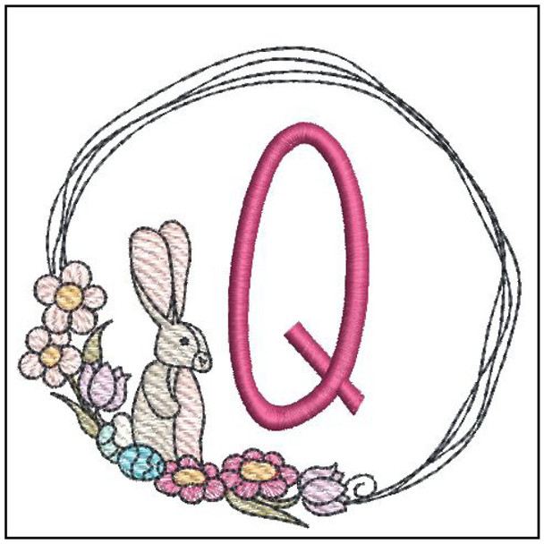 Bunny Wreath ABCs - Q - Embroidery Designs