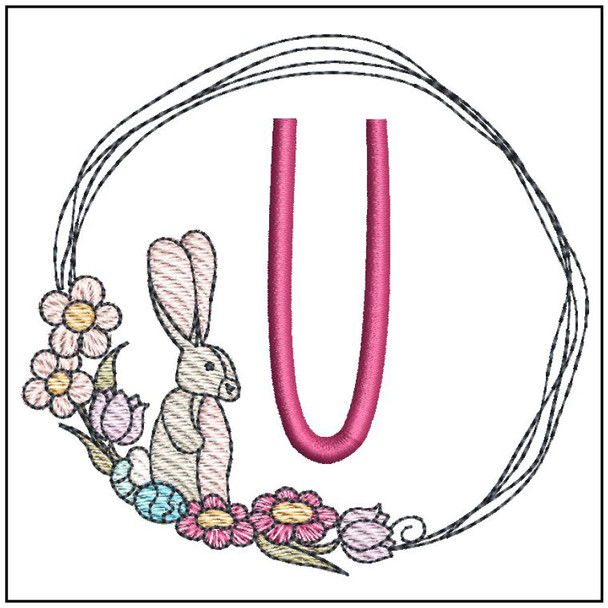 Bunny Wreath ABCs - U - Embroidery Designs