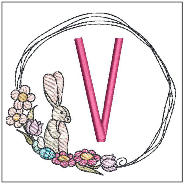 Bunny Wreath ABCs - V - Embroidery Designs