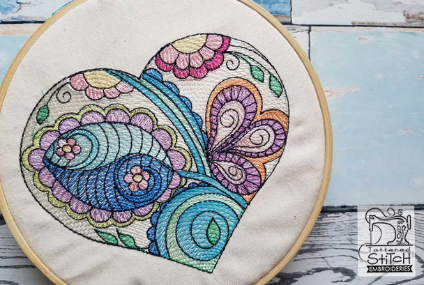 Mehndi Heart 2 - Fits a 4x4", 5x7" &  6x10" Hoop - Machine Embroidery Designs