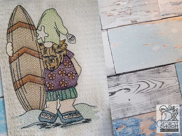 Surfer Gnome - Embroidery Designs & Patterns