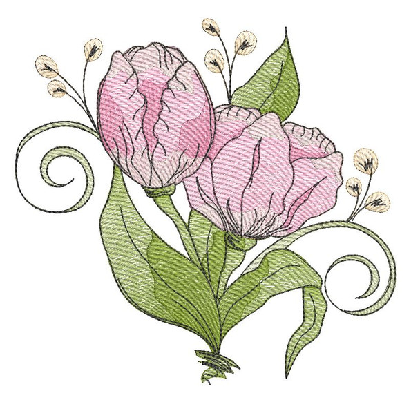 Tulip Cluster (Flowers Only - NO Background)-  Fits a 4x4", 5x7" and 8x8" Hoop - Machine Embroidery Designs